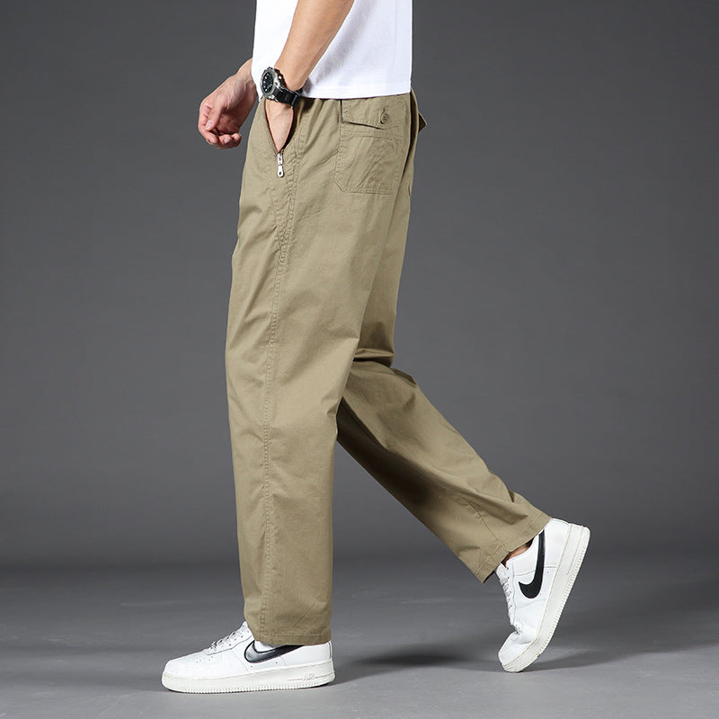Men's Light Relaxed-Fit Chino Pants with Elastic Waistband & Straight Leg Chichicherry