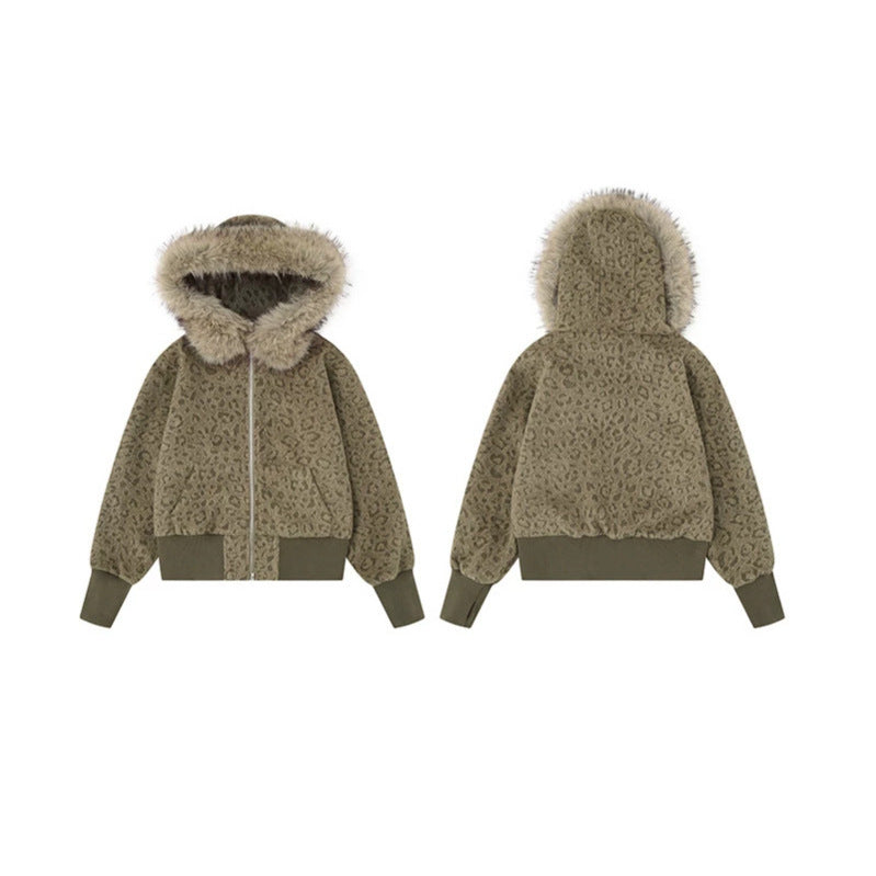 Women's Teddy Fleece Bomber Jacket with Hood and Faux Fur Trim Chichicherry