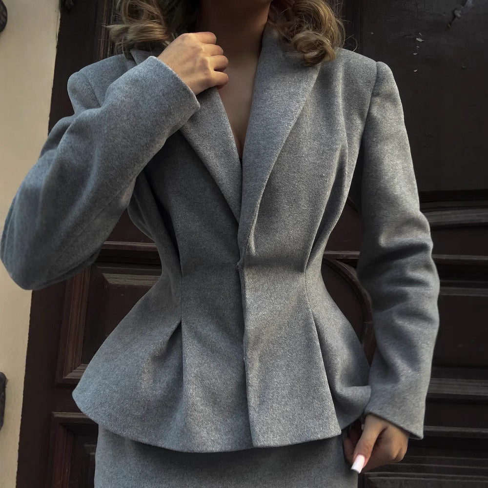 Women Two-Piece Business Suit with Tailored Blazer and Pencil Skirt Chichicherry