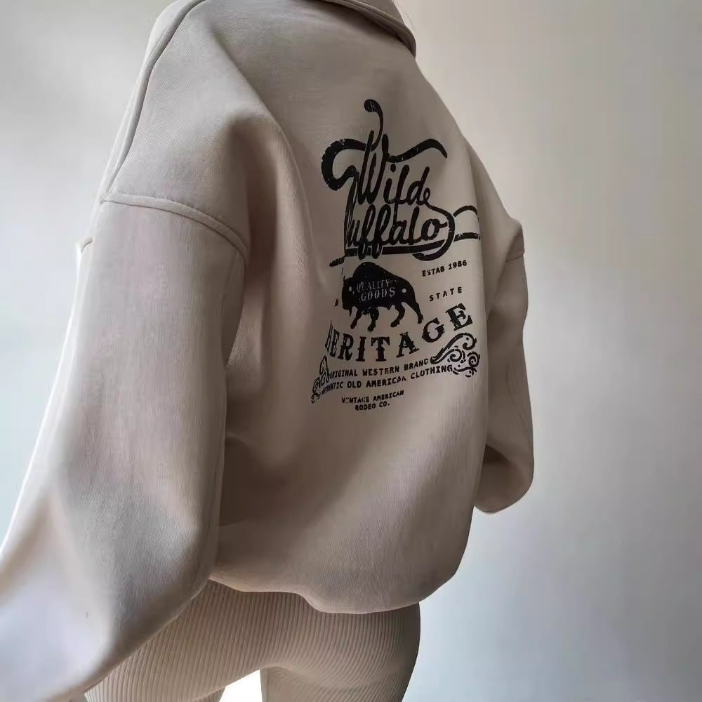Damen Oversized Halbzip-Sweatshirt mit Stehkragen und gesticktem Logo Chichicherry