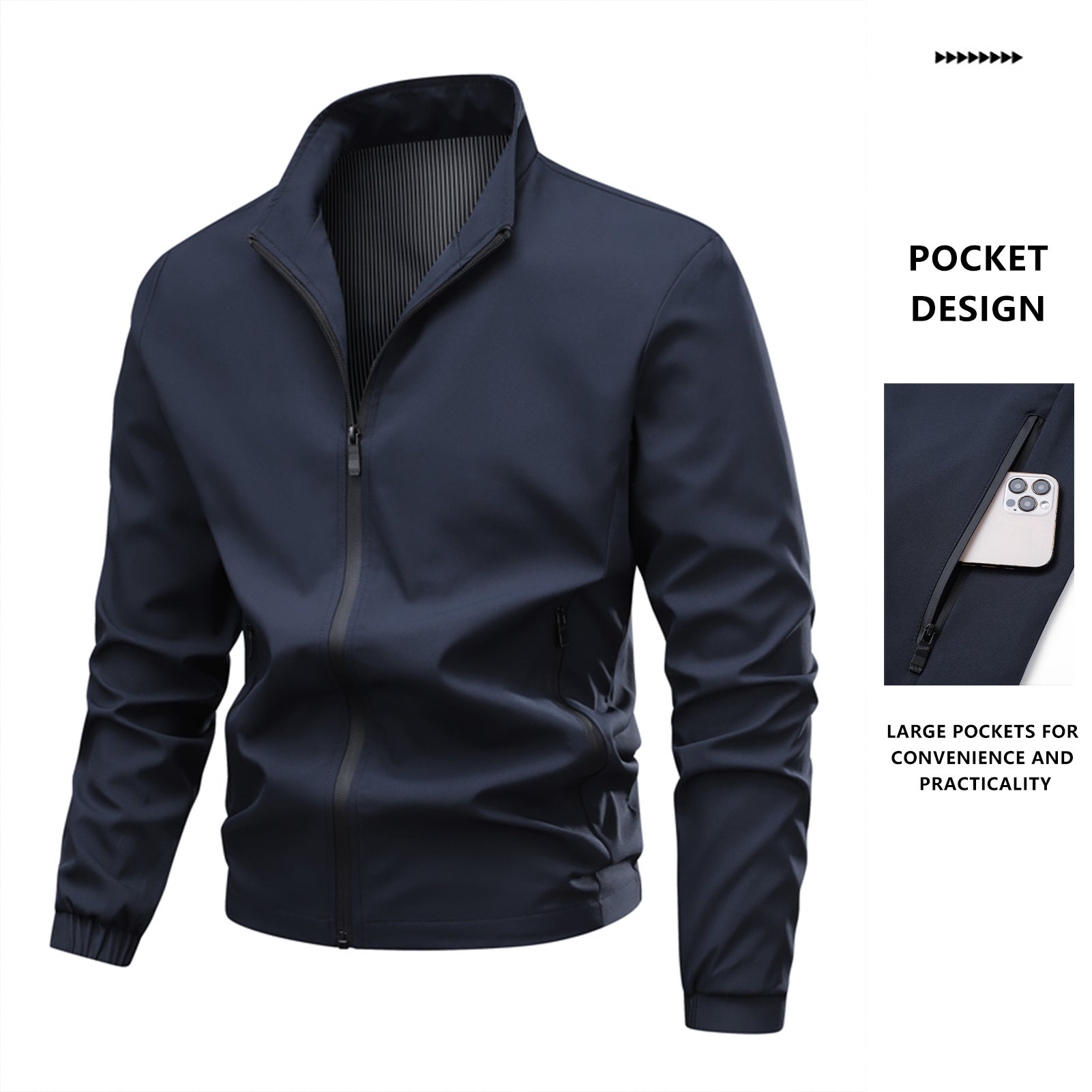 Men's Minimalistic Softshell Bomber Jacket with Stand-Up Collar, Elastic Cuffs & Full-Zip Chichicherry
