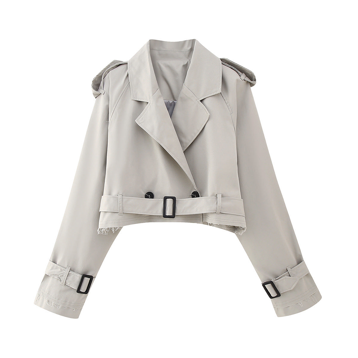 Women’s Short Trench with Waist Belt and Epaulettes Chichicherry