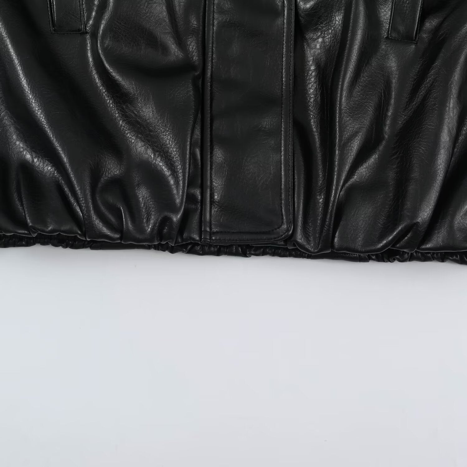 Women's Oversized Leather Look Blouson Jacket with Stand-up Collar and Elastic Hem Chichicherry