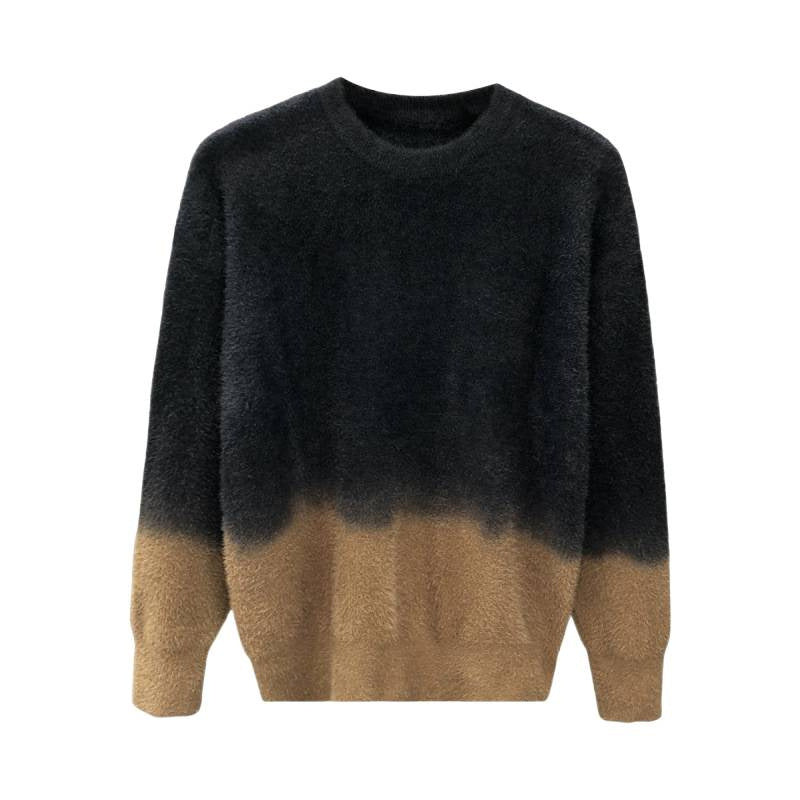 Herren Flauschiger Farbverlauf-Pullover aus Mohair-Mix mit Rundhals und geradem Schnitt Chichicherry