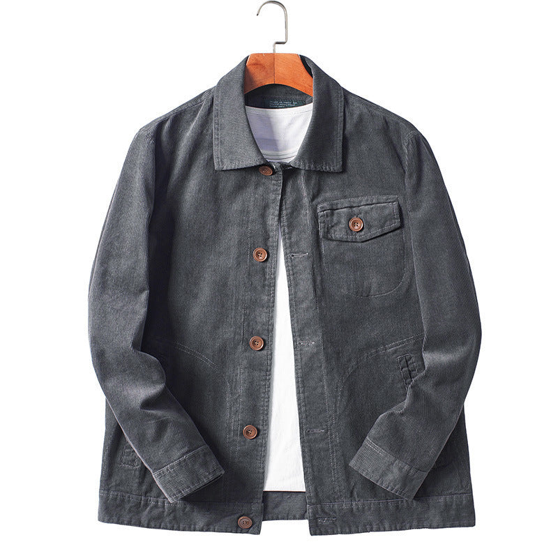 Men's corduroy chore jacket in a worker style with shirt collar and wooden button closure Chichicherry