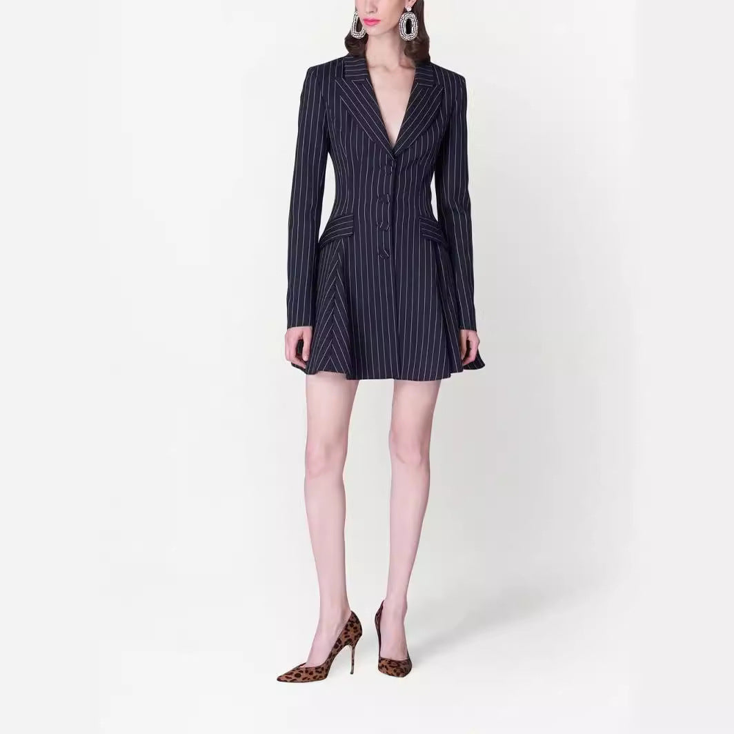 Women's Fitted Pinstripe Blazer Dress in Modern Tailoring Chichicherry