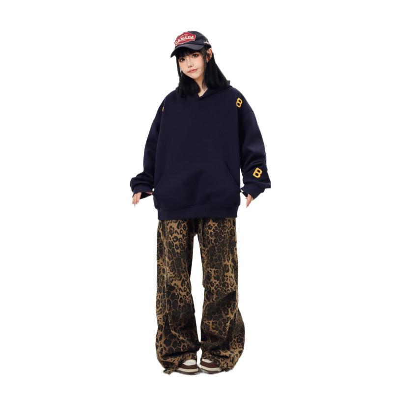 Unisex Oversized Kapuzenpullover mit großflächigem Intarsien‑Blockprint und geripptem Saum Chichicherry