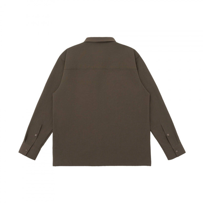 Unisex Boxy Shirt Jacket with Zipper Chest Pocket and Concealed Snap Placket Chichicherry