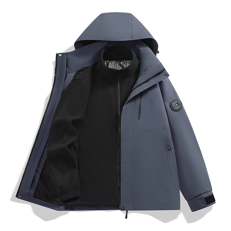 Men's softshell performance jacket with removable hood, concealed full-length zipper, and ergonomic cut Chichicherry