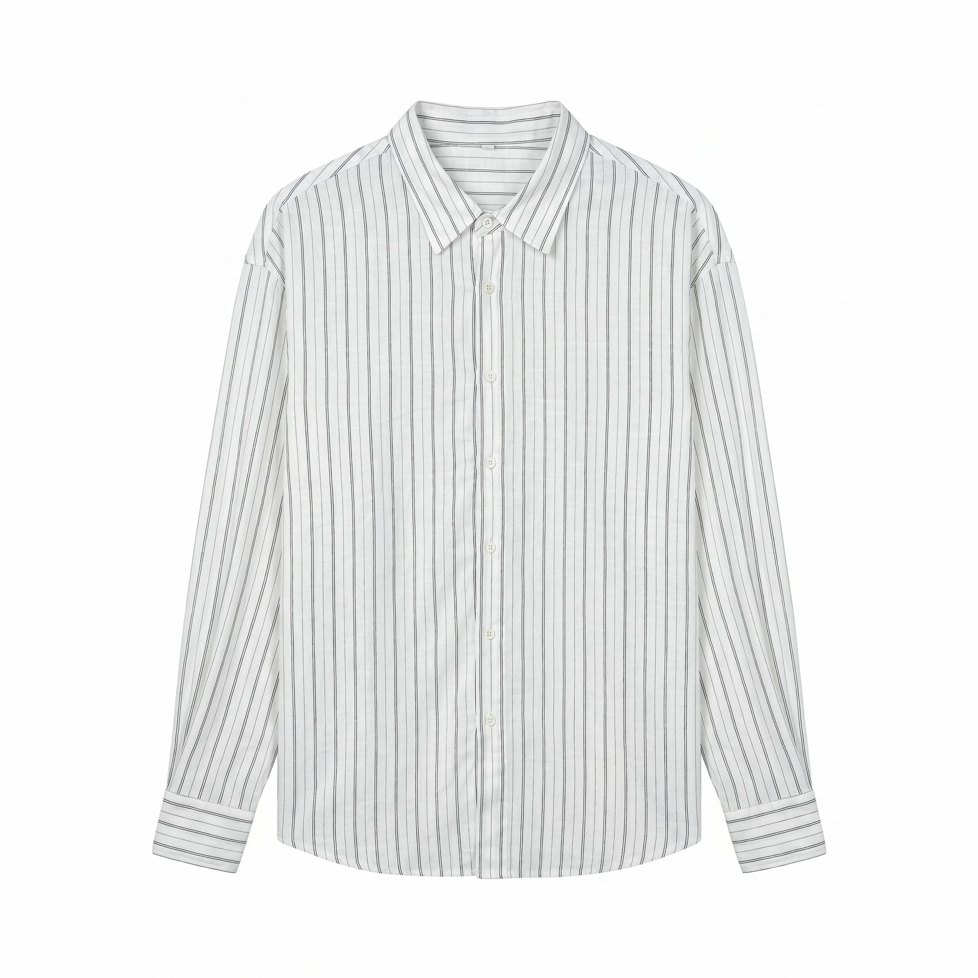 Unisex Long Relaxed-Fit Striped Shirt with Kent Collar and Rounded Hem Chichicherry