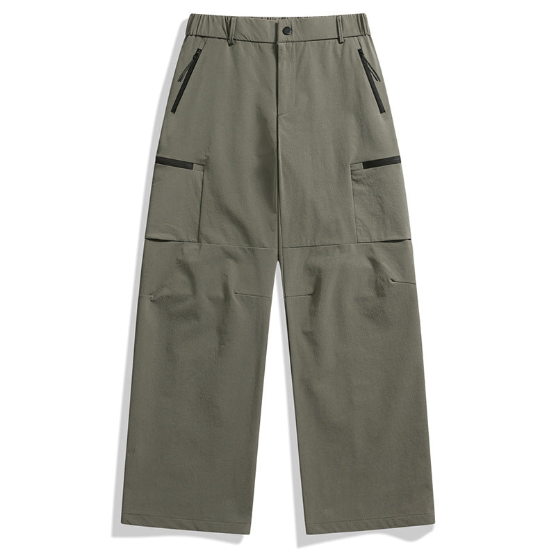 Men's Loose Utility Cargo Pants with Zipper Pockets and Pre-shaped Knees Chichicherry