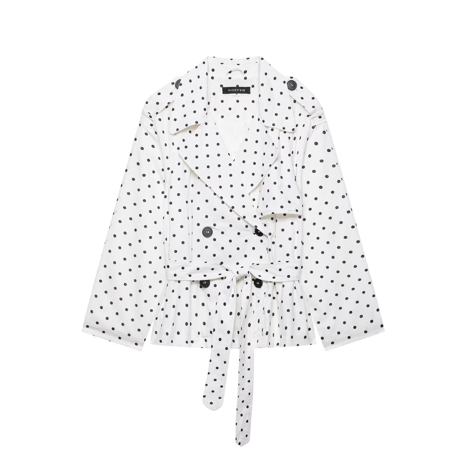 Women's short trench with waist belt and polka dot pattern Chichicherry