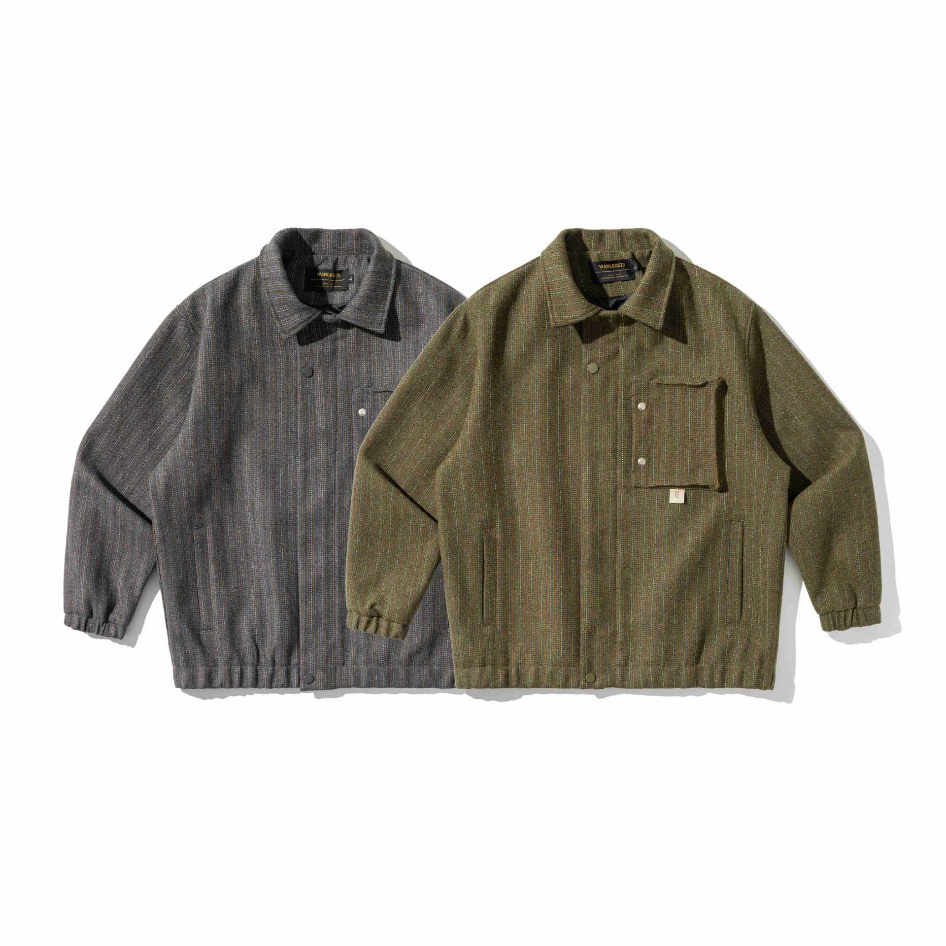 Unisex Structured Overshirt Blouson made of woven wool blend with button front Chichicherry