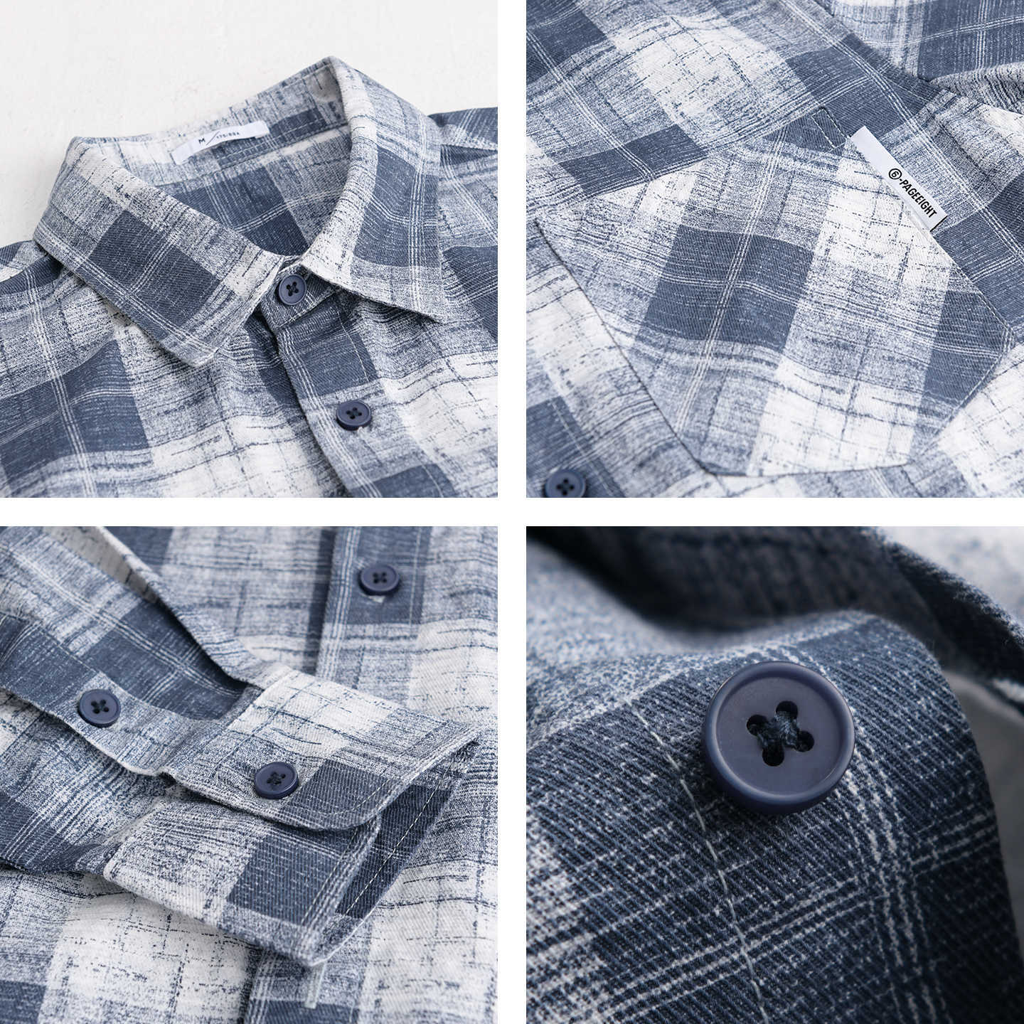 Men's Lightweight Checkered Layering Overshirt made of Cotton-Linen Blend with Diagonal Chest Patch Chichicherry
