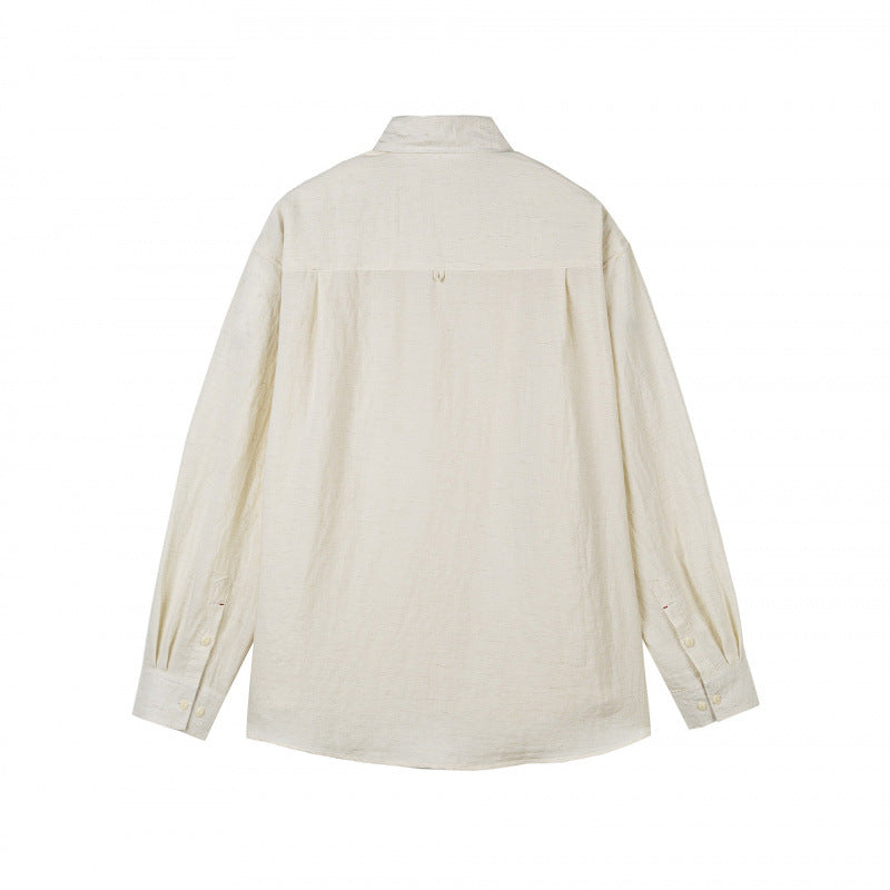 Unisex Light Oversized Shirt made of textured cotton-linen blend with chest pocket and rounded hem Chichicherry