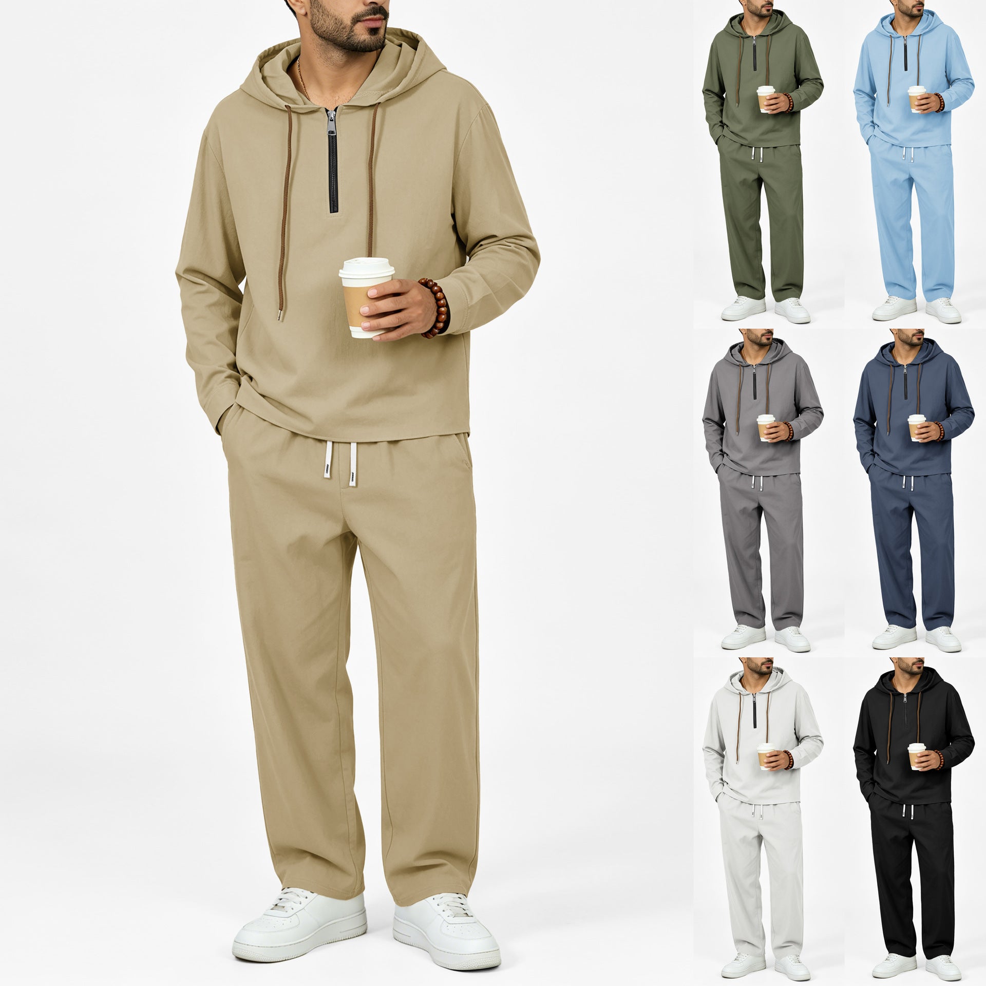 Men's Lightweight Half-Zip Hoodie in Relaxed Fit with Drawstring Chichicherry