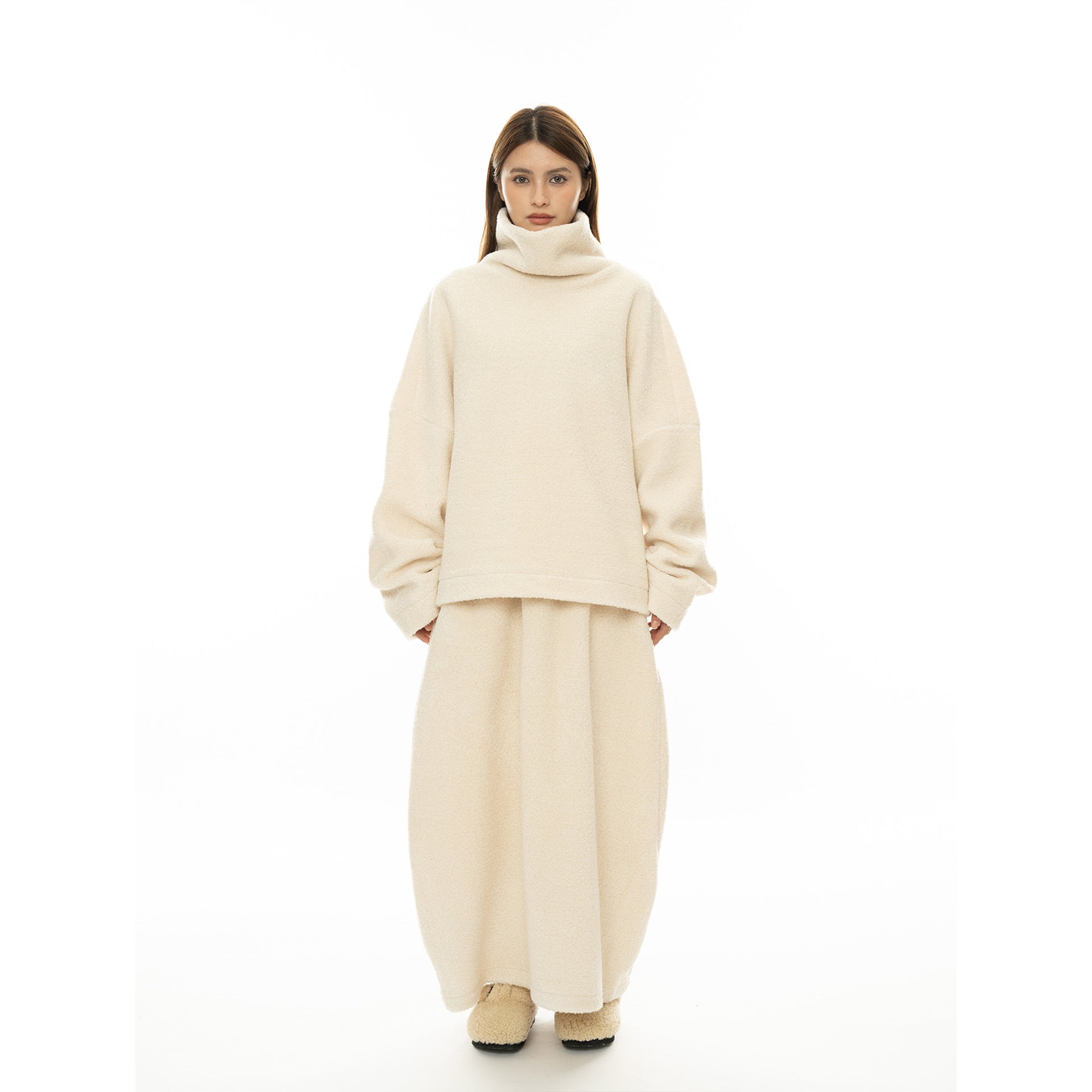 Women Cozy Oversized Teddy Sweater with High Roll Neck Chichicherry