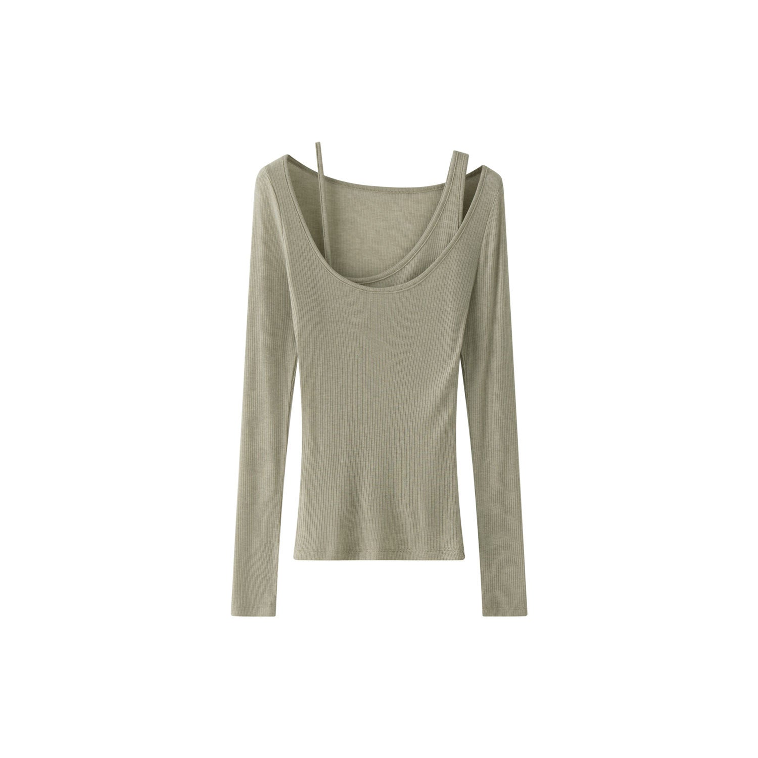 Women Asymmetric Long Sleeve with Double Neckline and Spaghetti Strap Detail Chichicherry