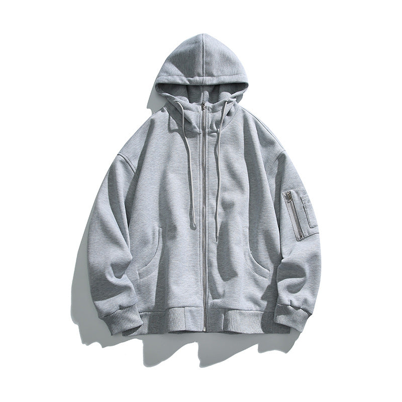 Unisex Oversize Hoodie Jacket with Front Zipper, Arm Pocket and Ribbed Hem Chichicherry