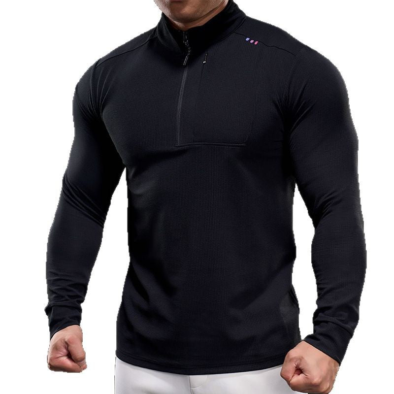 Men's Slim-Fit Thermal Long Sleeve with Stand-Up Collar and Chest Zip Chichicherry