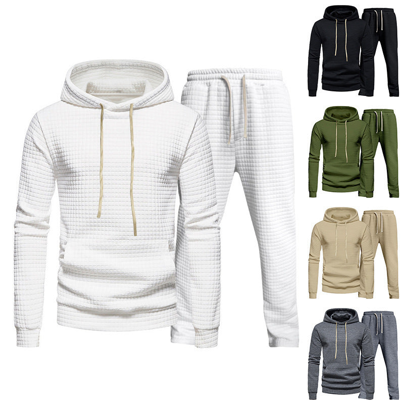 Men's Waffle Texture Leisure Set with Hoodie and Drawstring Joggers Chichicherry