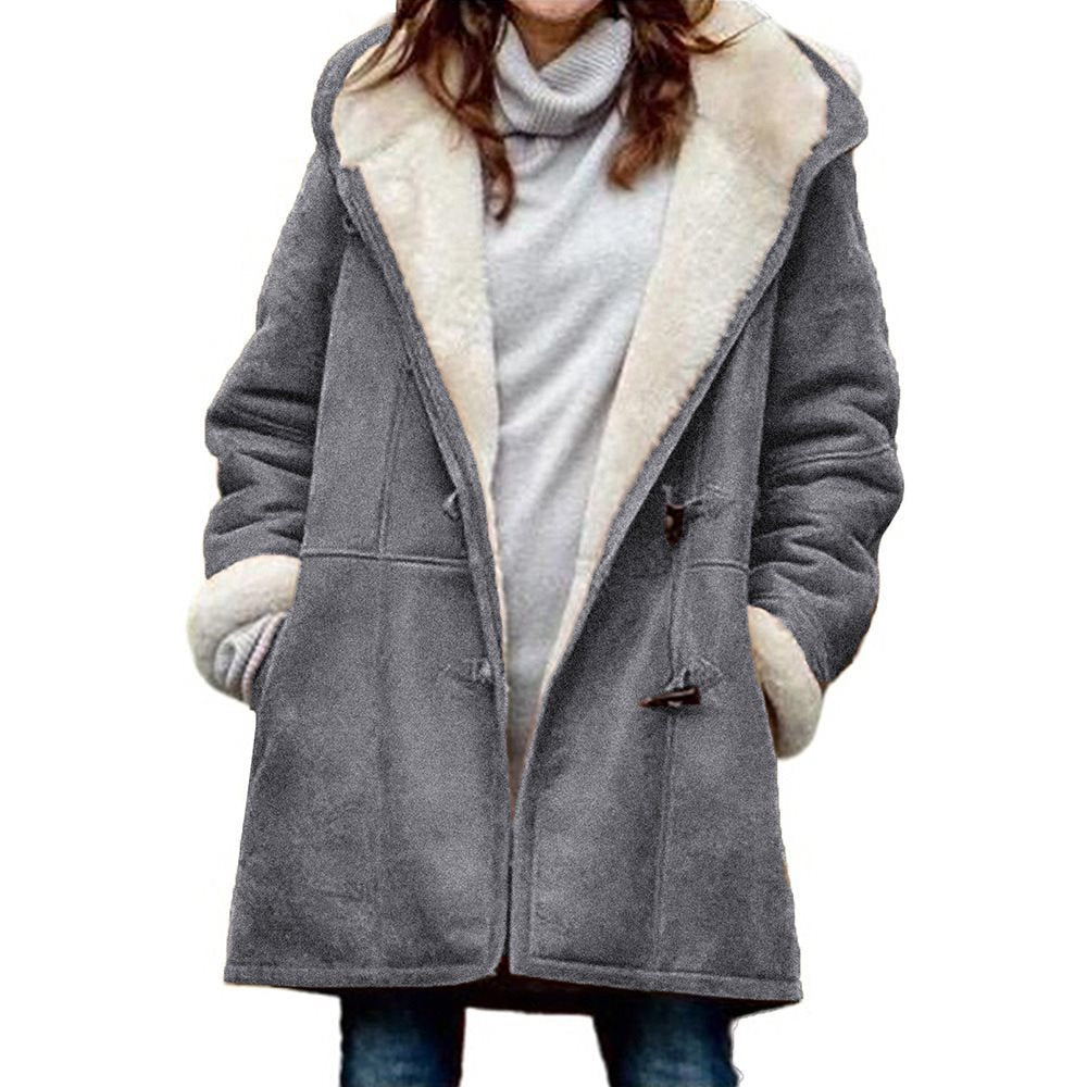 Women's teddy-lined duffle coat with hood, faux fur interior lining and toggle closures Chichicherry