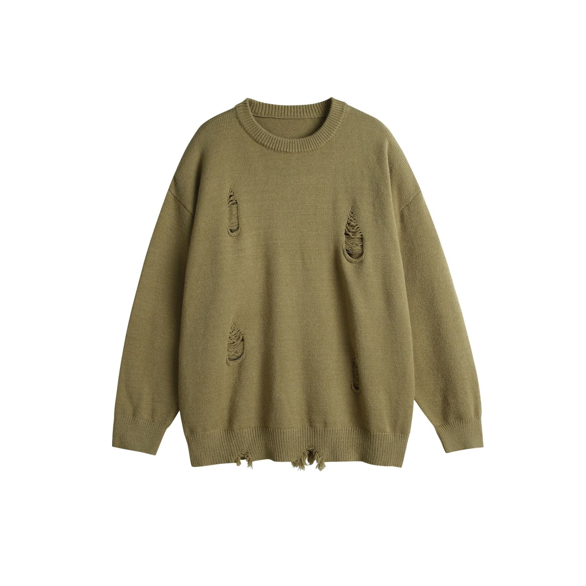 Unisex Oversize Knit Sweater with Destroyed Detail and Ribbed Cuffs Chichicherry