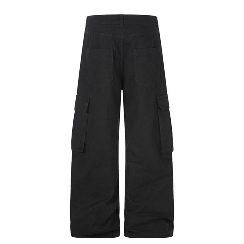 Women's cargo palazzo pants made of cotton blend with wide legs, patch flap pockets and belt print Chichicherry