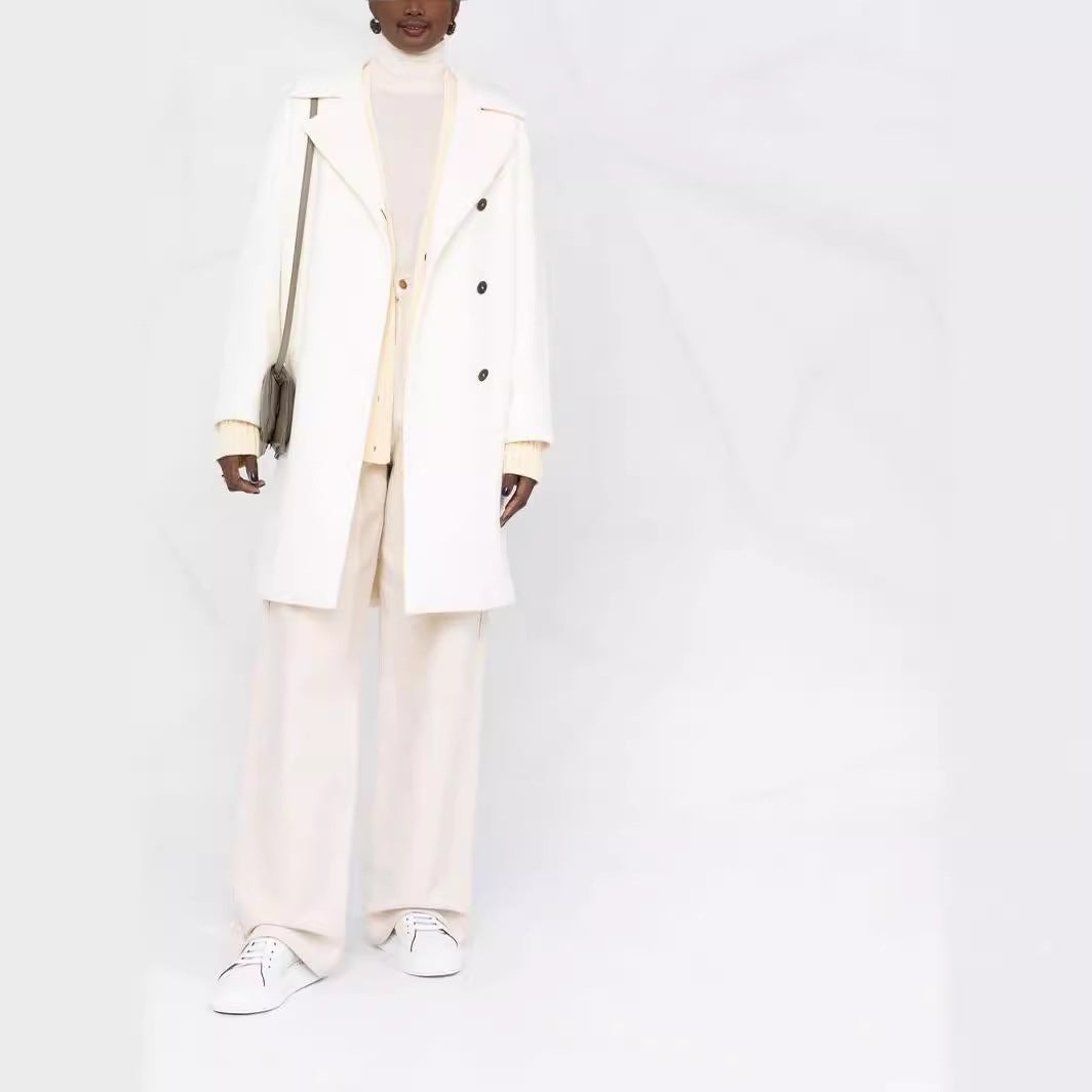 Ladies Oversize Wool Blend Coat with Dropped Shoulders and Minimalist Button Placket Chichicherry