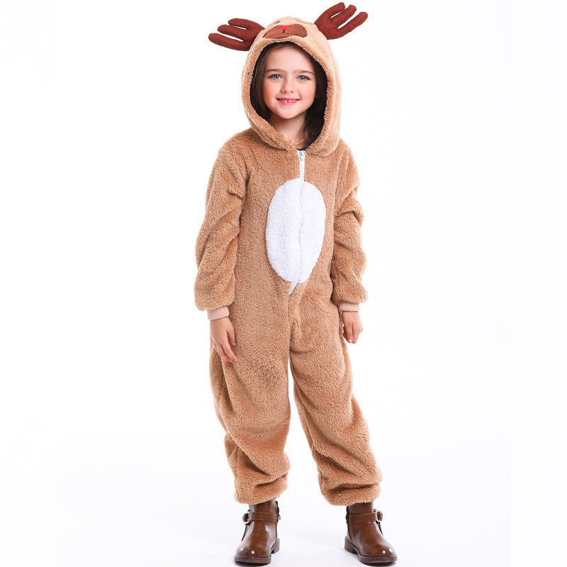 Girls Plush Reindeer Overall with Hood and Ears Chichicherry