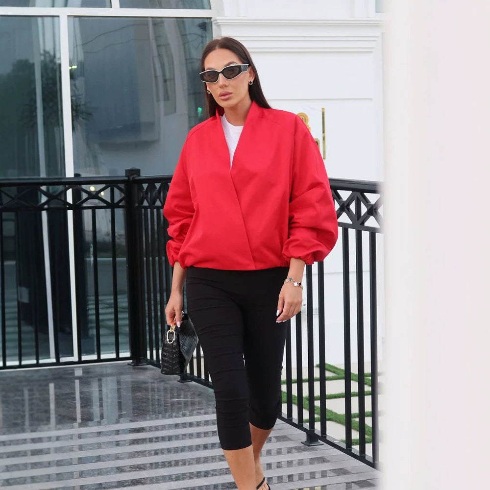 Women short cut oversized wrap jacket with balloon sleeves Chichicherry