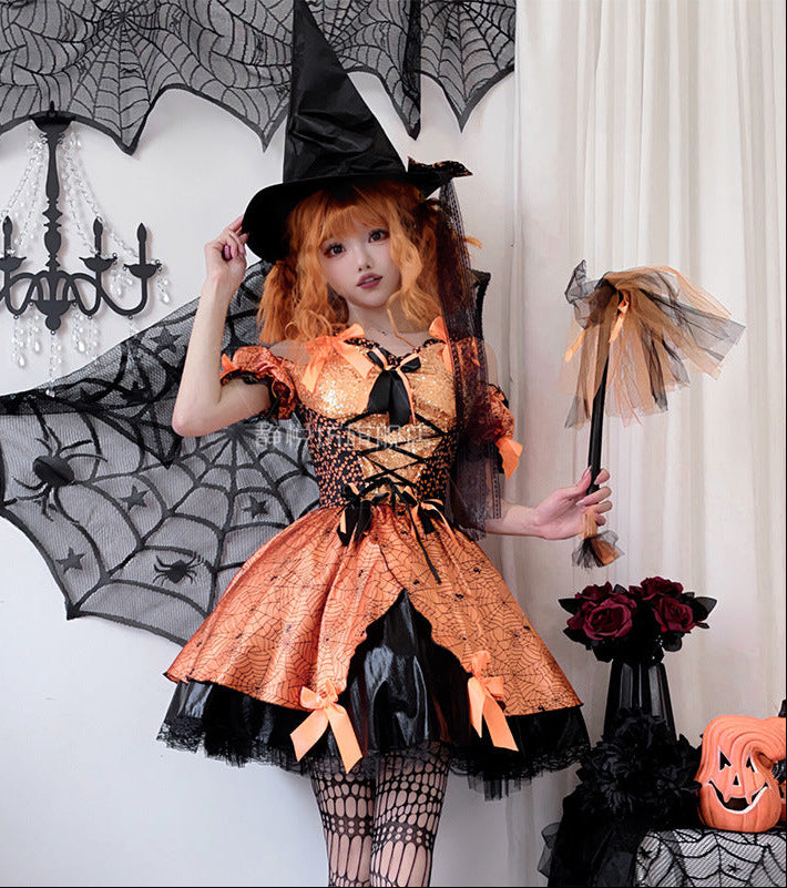 Ladies playful witch costume with ruffles and apron Chichicherry
