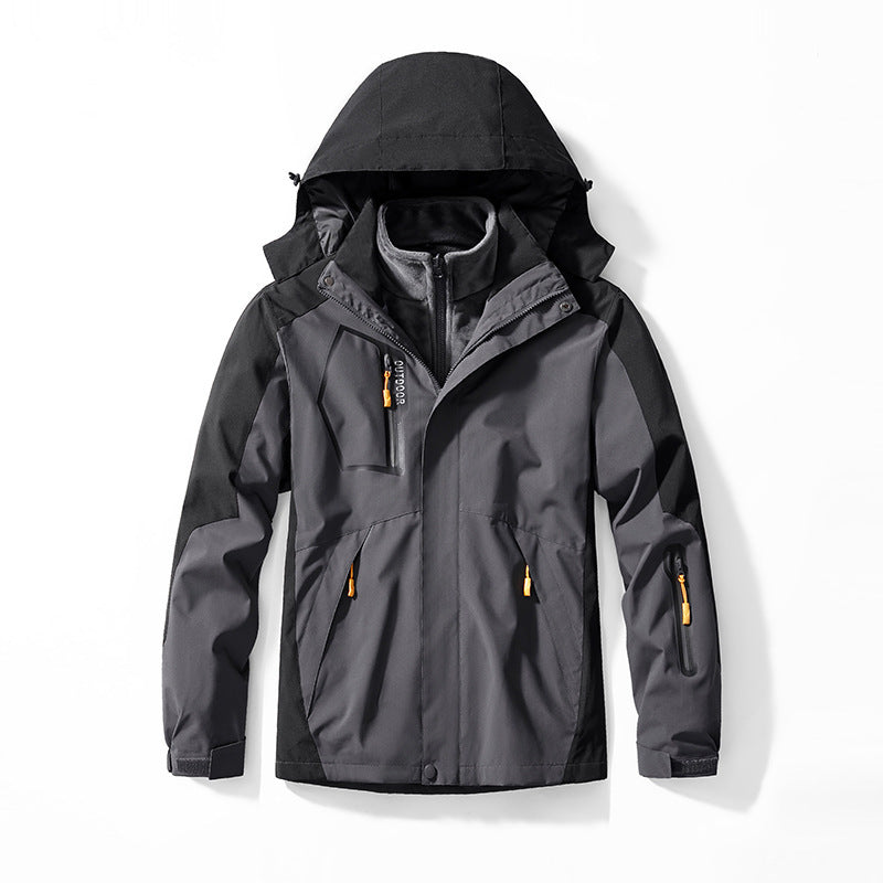 Men's Three-in-One Outdoor Softshell Jacket with Removable Fleece Inner Jacket and Hood Chichicherry