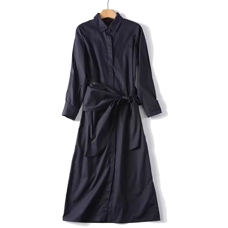 Women Oversized Button-Down Dress with Side Knot Belt and Midi Length Chichicherry