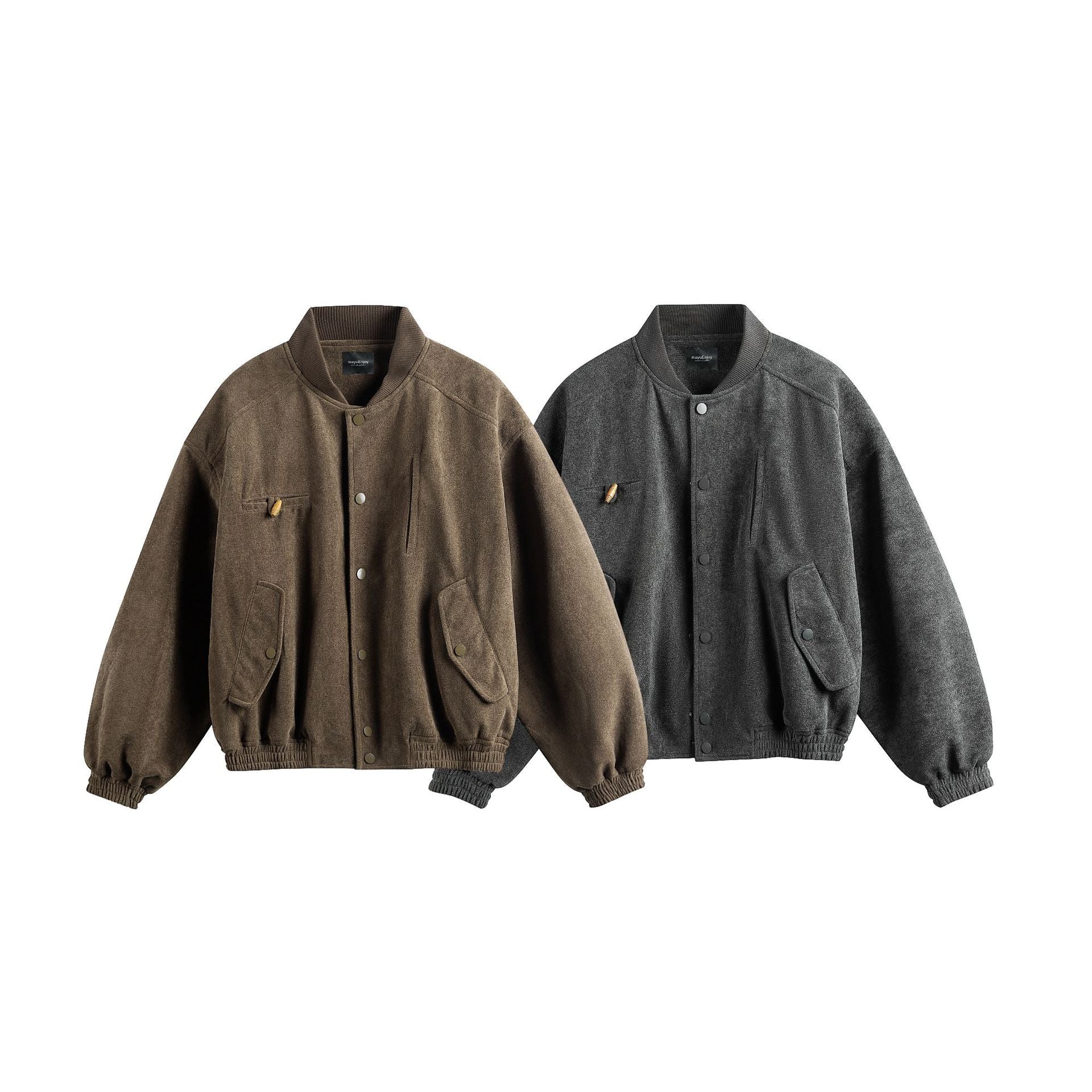 Unisex Boxy-Softsuede-Jacket with snap button placket, patch pockets and ribbed hem Chichicherry