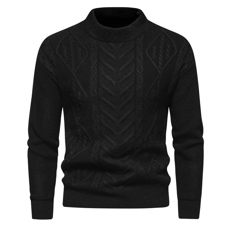 Men's Structured Mockneck Knitted Sweater with Cable and Chevron Pattern Chichicherry