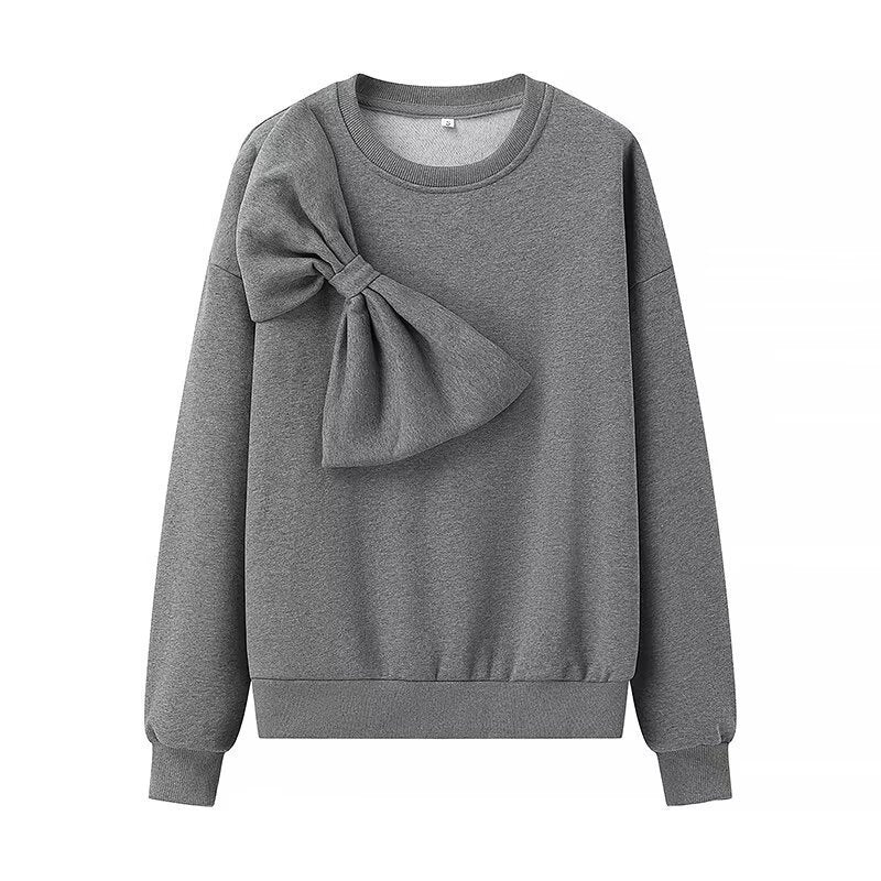 Women's Oversized Sweatshirt with Decorative Bow Appliqué Chichicherry