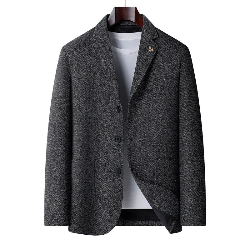 Men's Wool Blend Blazer with Herringbone Structure, Light Thermal Insulation and Patch Pockets Chichicherry