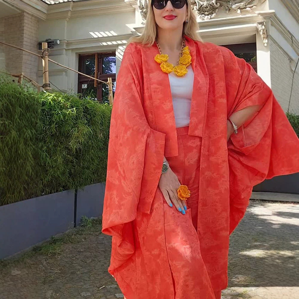 Women Kaftan Blazer Set with kimono-style sleeves and wide Palazzo pants cut Chichicherry