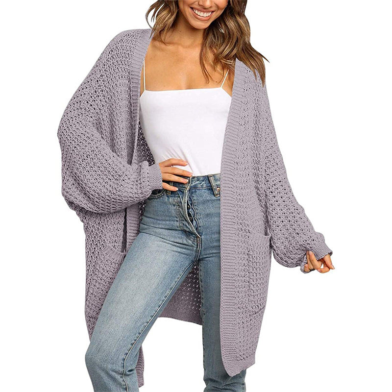 Women's Longer Open Chunky Knit Cardigan in Cocoon Cut with Pockets Chichicherry