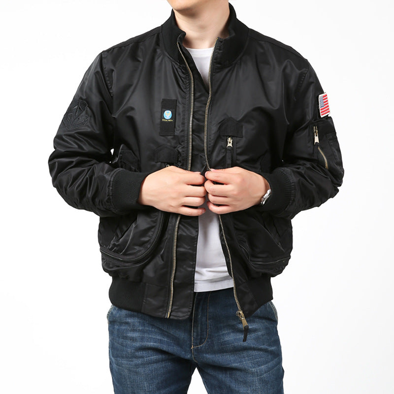 Men's nylon bomber jacket in pilot cut with multiple zip pockets and sleeve organizer Chichicherry