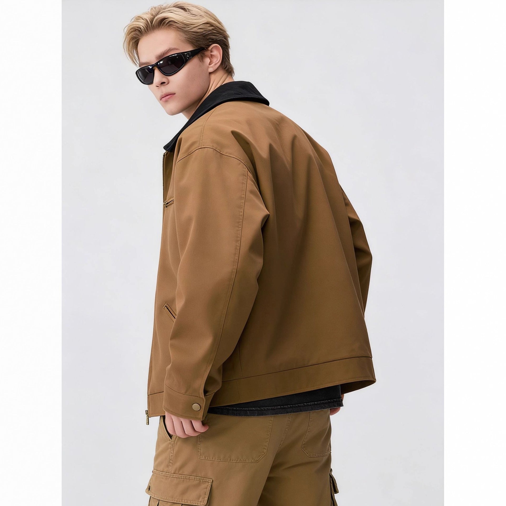 Herren Zip-Blouson im Worker-Stil mit Cordkragen und Brusttasche Chichicherry