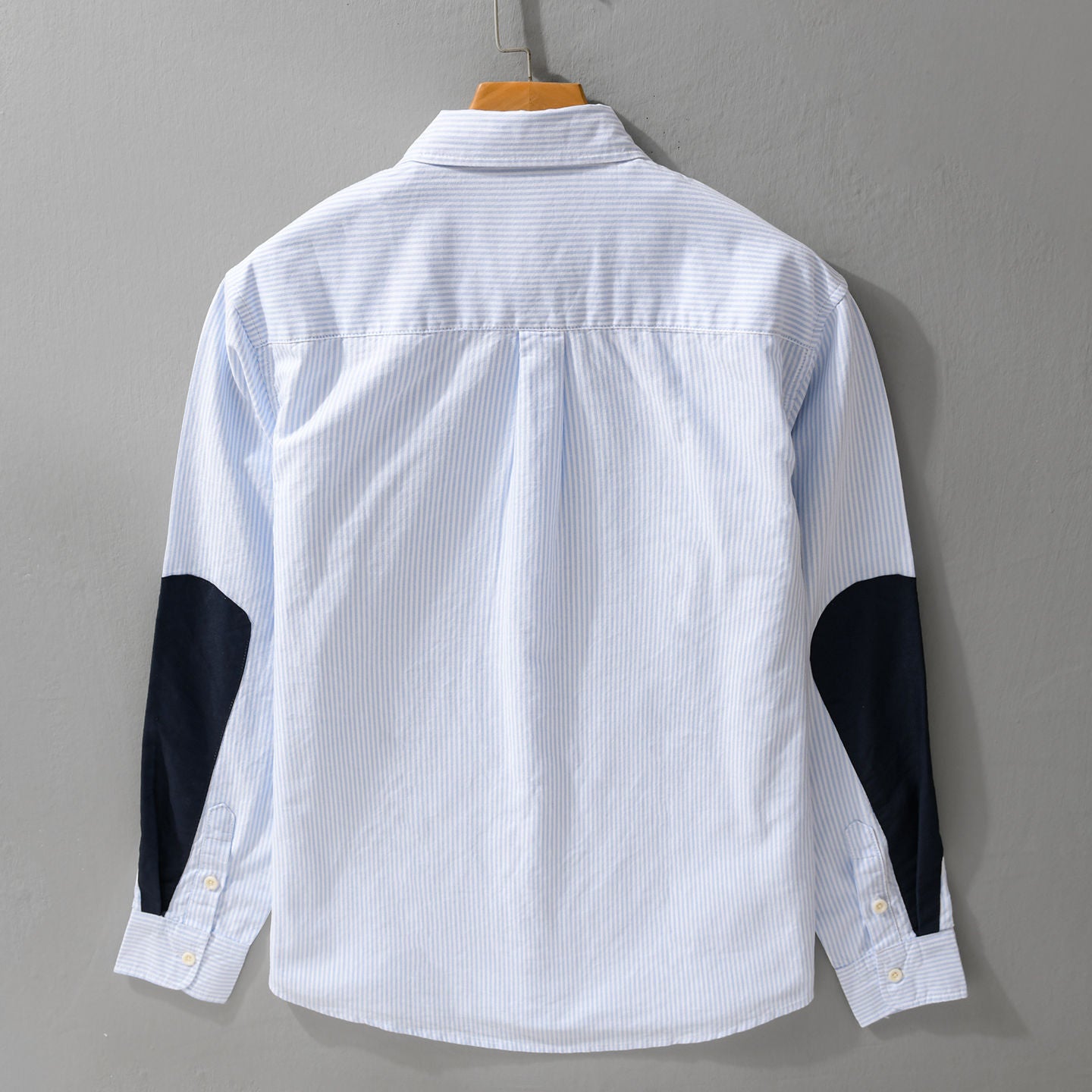 Men Striped Overshirt Shirt with Contrast Elbow Patches and Applied Chest Pocket Chichicherry