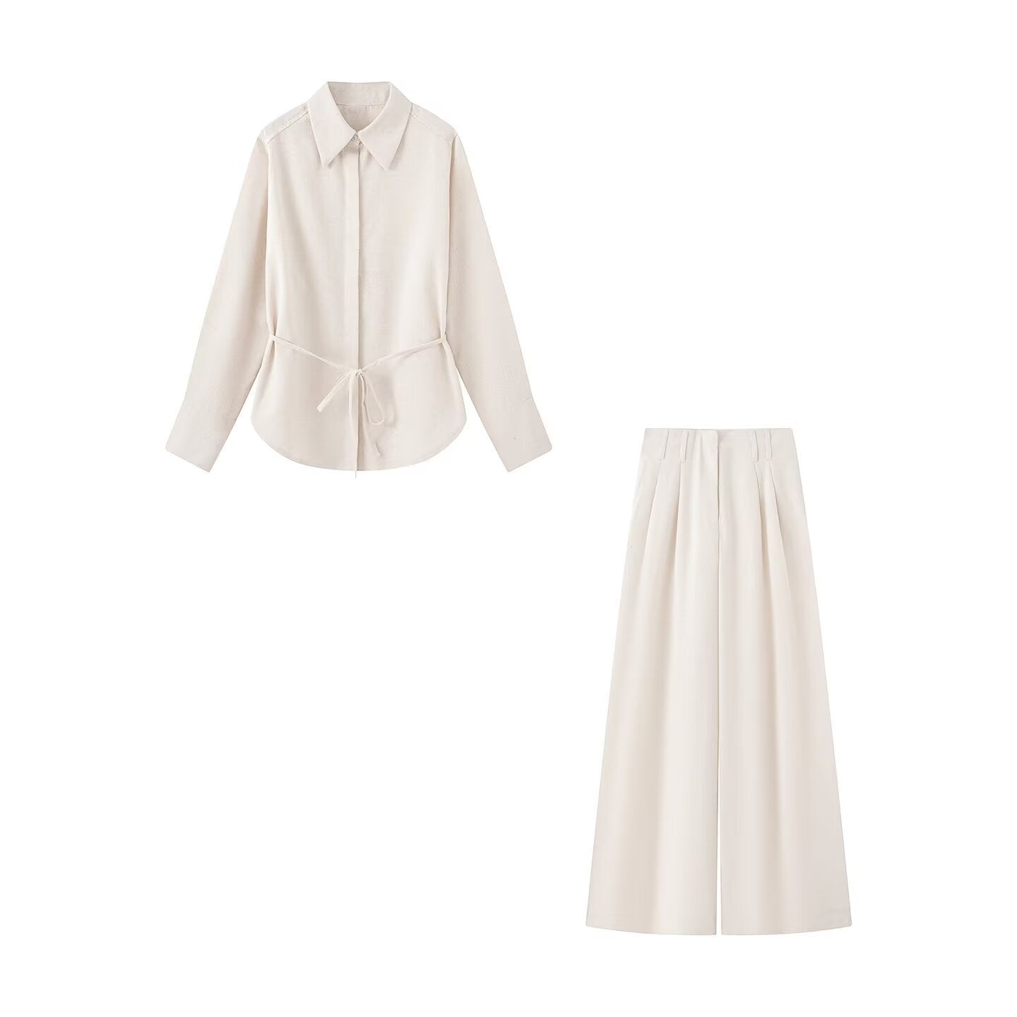 Women Two-piece ensemble consisting of fitted blouse with tie and high-waisted palazzo pants Chichicherry