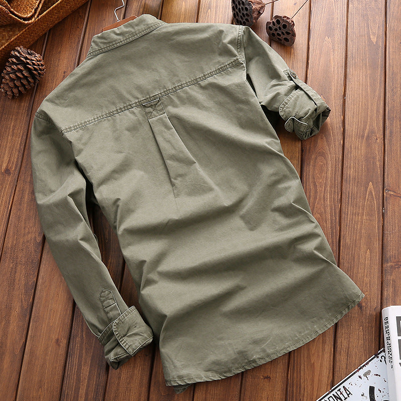Men's Longline Canvas Overshirt in Utility Style with Chest Flap Pockets Chichicherry