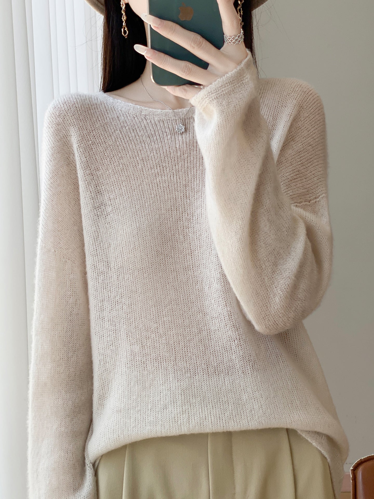 Women's Ultralight Mohair-Look Oversized Sweater with Boat Neck and Drop Shoulder Chichicherry