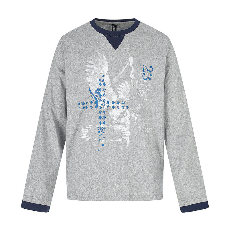Men's cotton long-sleeve shirt sweatshirt with eagle print and contrast cuffs Chichicherry