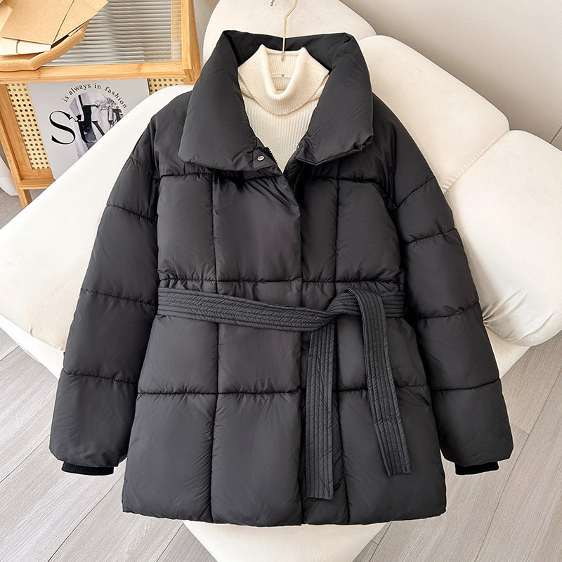 Women nan tailored padded jacket with wide stand-up collar, quilted tie belt and ribbed cuffs Chichicherry