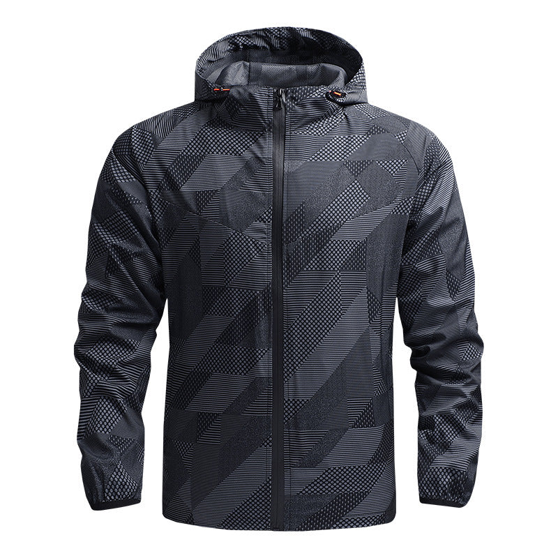 Men's ultralight breathable windbreaker with hood and reflective geometry print Chichicherry