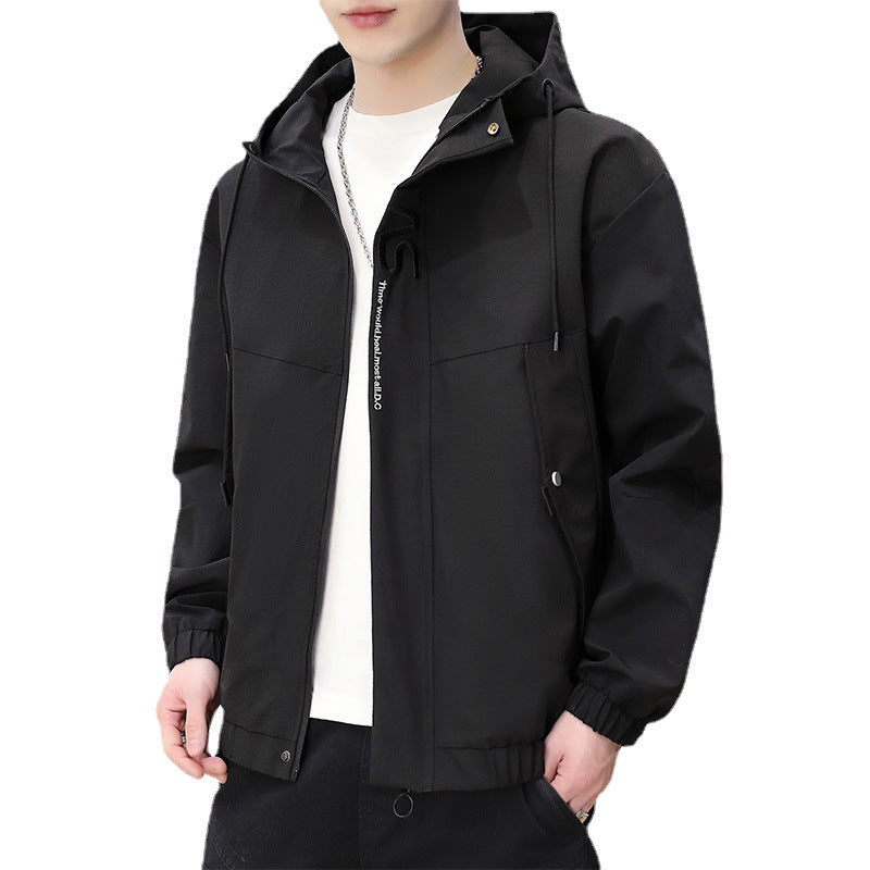 Men's lightweight wind and water-repellent hooded utility jacket with concealed zipper Chichicherry